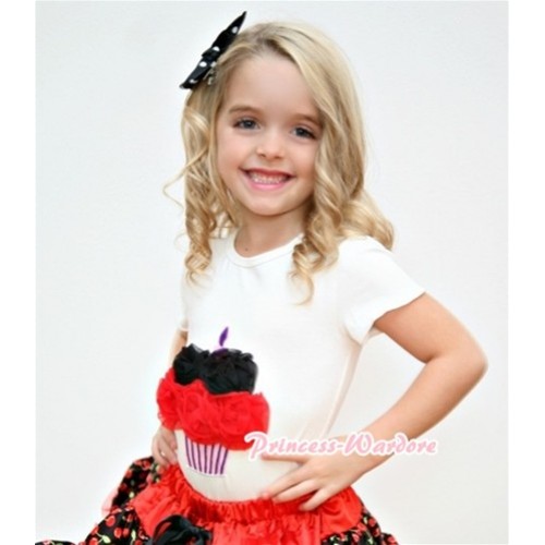 White Birthday Cake Short Sleeves with Black Hot Red Rosettes T902 